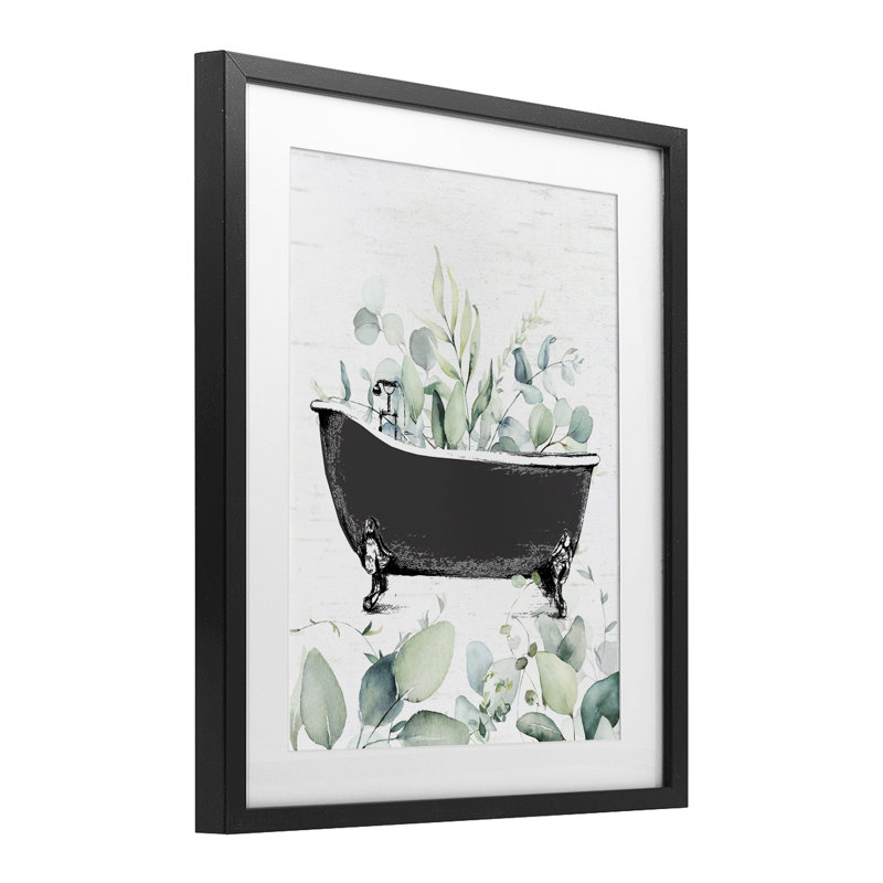«Eucalyptus Leaves Bathaign», reproduction encadrée sous verre, Cadre noir minuit, H 21 po x l 17 po