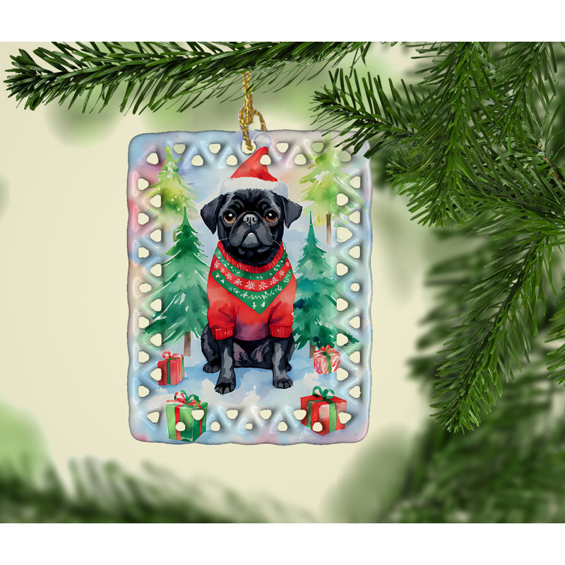 Ornement en porcelaine de Noël carlin, Pug 3592