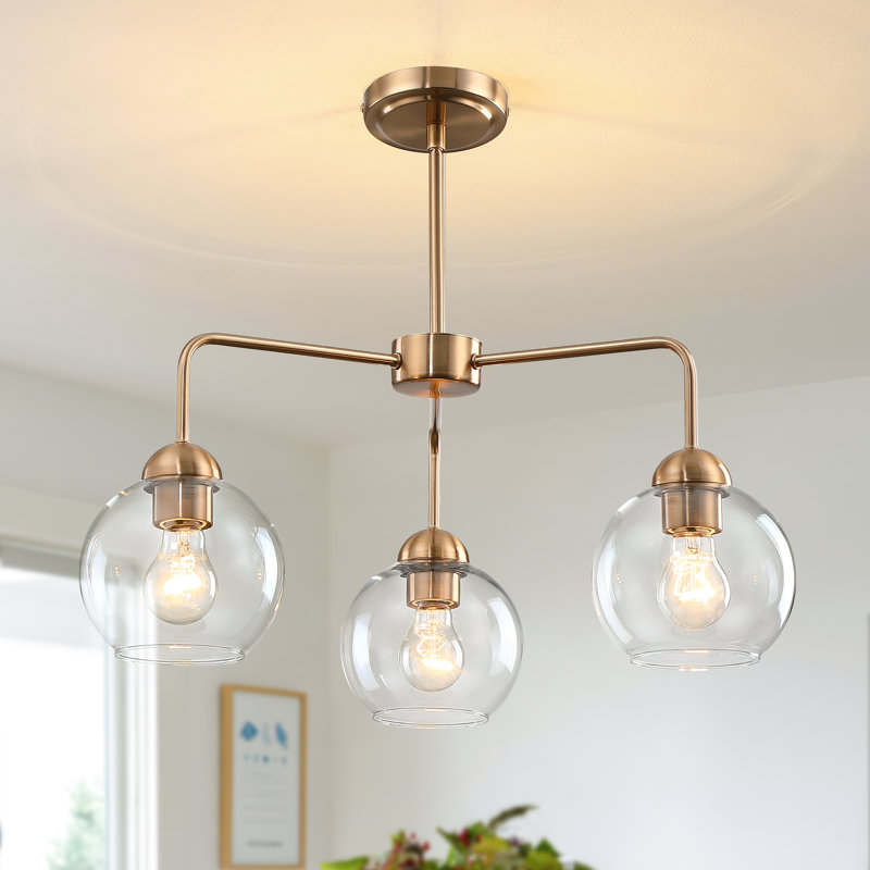 23'' 3 - Light  Modern Sputnik Chandelier with Clear Glass Globe Shades, 3