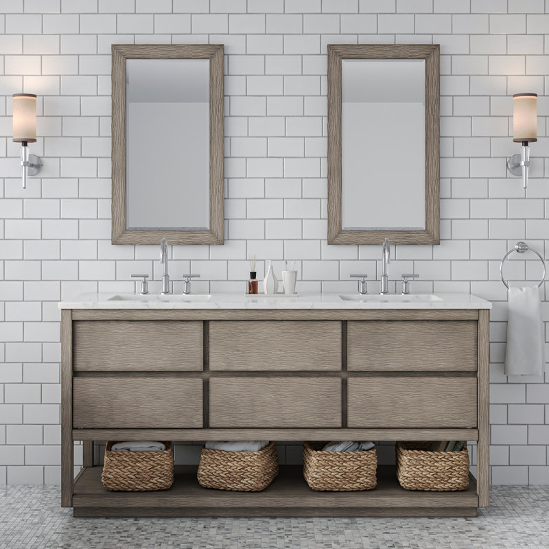 Meuble-lavabo de comptoir en marbre blanc Carrara, Chrome