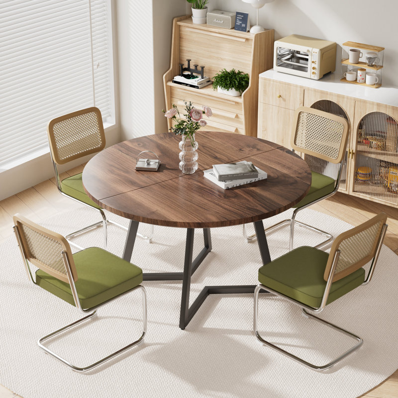 Ensemble de table de salle à manger Mid Century, Vert / Argent, 5 pièces: table, 4 chaises, Noyer