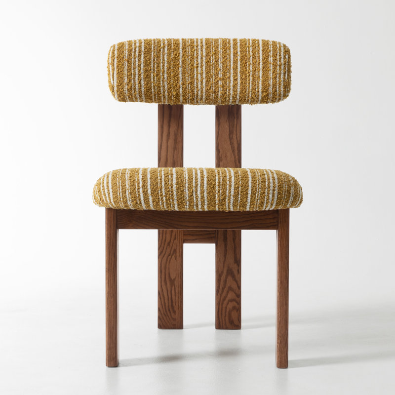 Solid Oak Assembled Boucle Upholstered Dining Chairs, Mustard Boucle