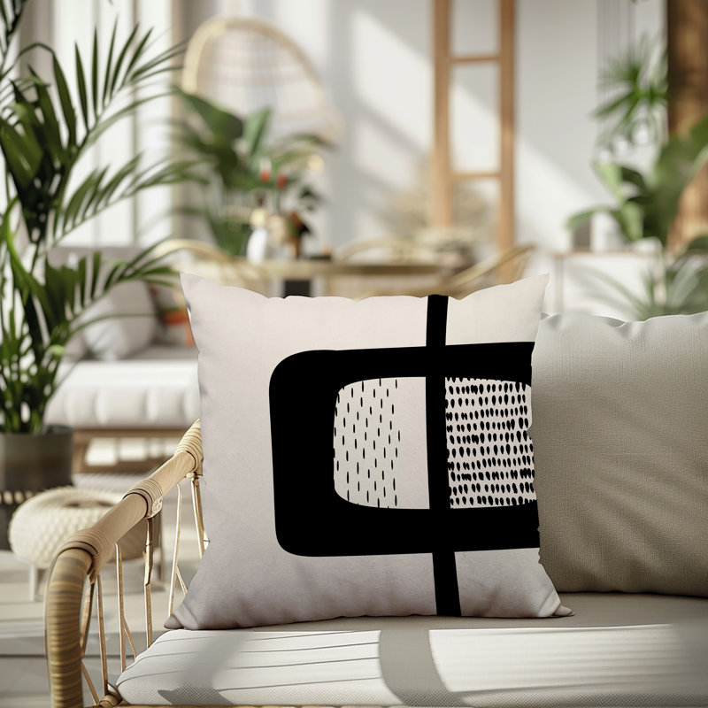 Coussin carré intérieur / extérieur pia, H 19 po x l 19 po, Blanc cassé / noir