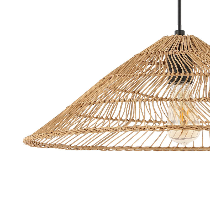 Luminaire suspendu de style bord de mer en rotin à 1 lumière 20,25 po Aisma, Brun, Brun