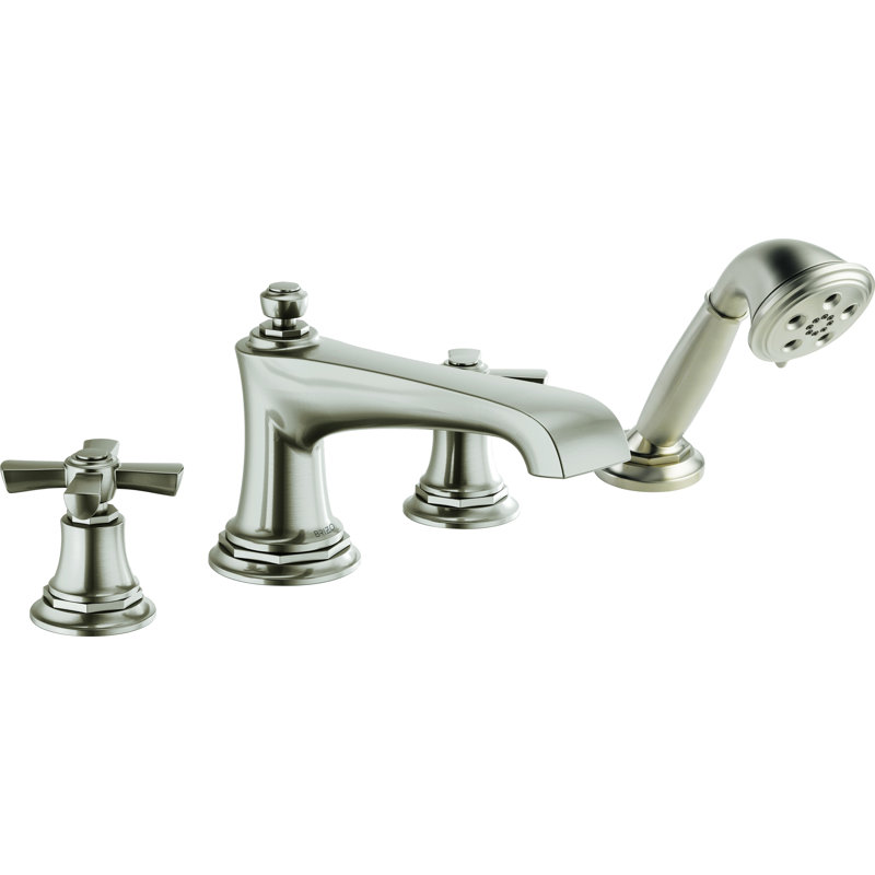 Rook® Double Handle Deck Mounted Roman Tub Faucet, Luxe Nickel, Cross