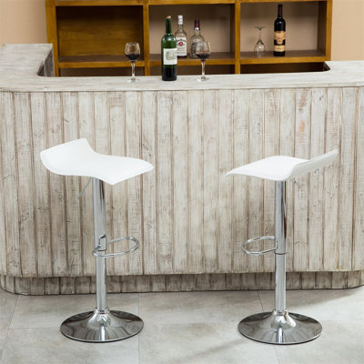 Tabourets pivotants réglables contemporains chromés avec siège blanc, ensemble de 2