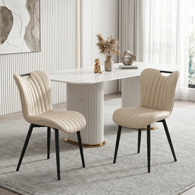 Modern Quilted Leather Upholstered Dining Chairs Wingback Luxury Side Chairs With Metal Legs