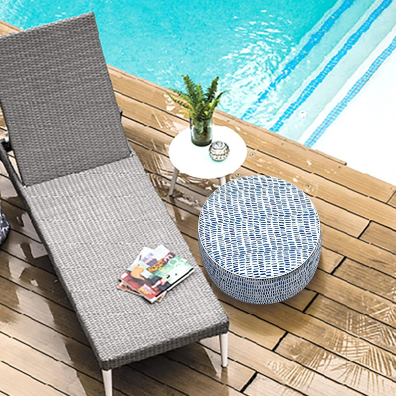 Outdoor Inflatable Ottoman Stool, Patio Water Repellent Footrest Stool With Handle, Portable Outside Round Ottoman For Patio Garden, Camping Or Home Use