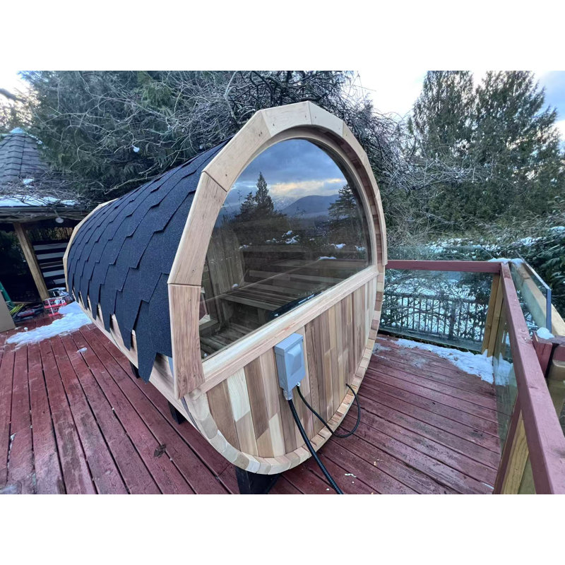 Sauna à vapeur en cèdre rouge traditionnel pour 6 personnes avec fenêtre semi-visible