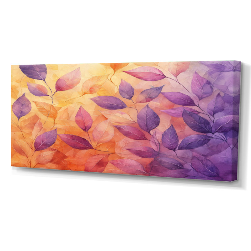 Inbar Sunset Leaves I - feuilles, art mural, H 28 po x l 60 po, Toile tendue, Ne s’applique pas