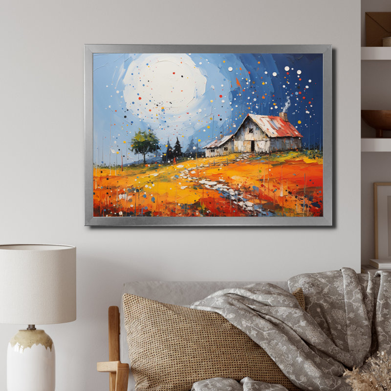 Mastan Farmhouse Farmstead Abstractions Pointillism I - impression, H 34 po x l 44 po x P 1,5 po, Cadre simple argenté