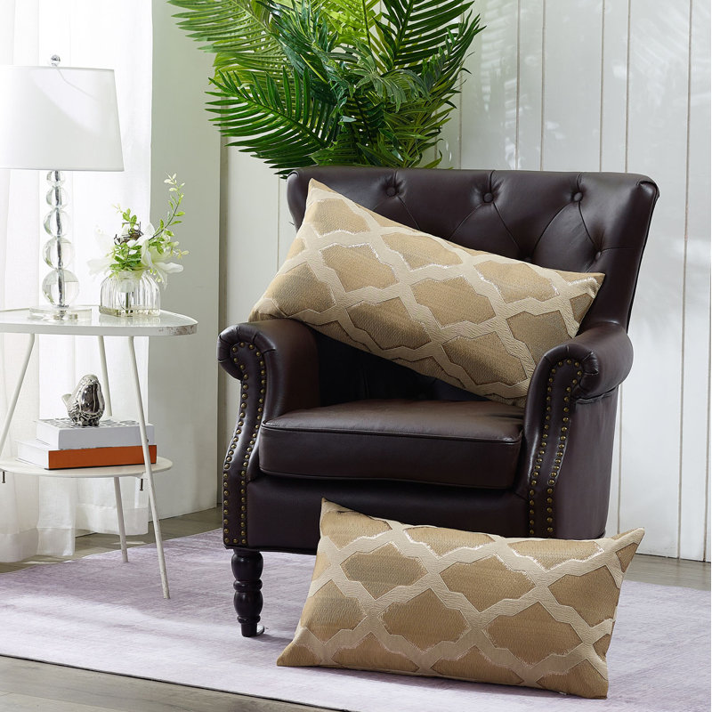 Safi Geometric Lumbar Pillow Cover, Taupe