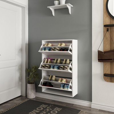 Modern Shoe Cabinet, White, 27.6 x 42.9 x 9.8 inches | 100% Melamine Coated Particle Board, Thickness: 0.7 inches | Stylish Storage Solution for Entryway or Hallway, Elegant and Durable Design