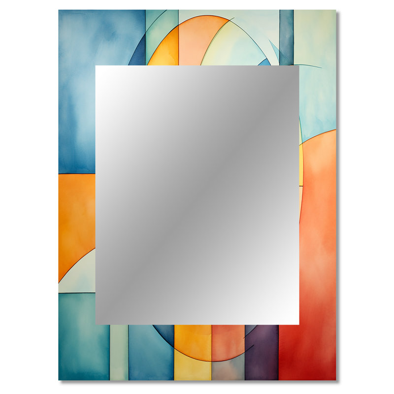 Cubic soft colors tiles IV - Geometric Decorative Mirror, Modern Wall Mirror, Printed Metal Art, 40" x 30"