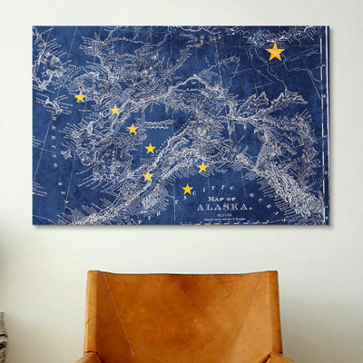 « alaska flag, grunge map rétro », impression sur toile