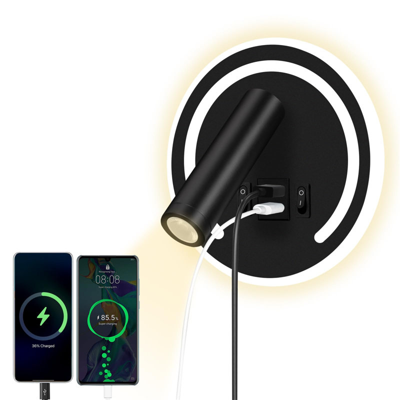 Wall-Mounted Rotating Bedside Lamp, Black