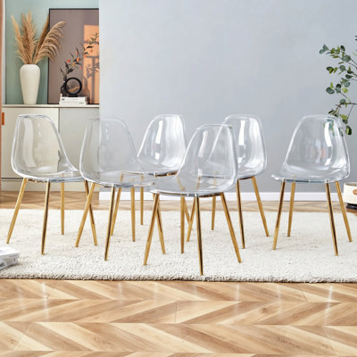Modern Transparent Acrylic Dining Chairs with Sleek Metal Legs (Set of 6)