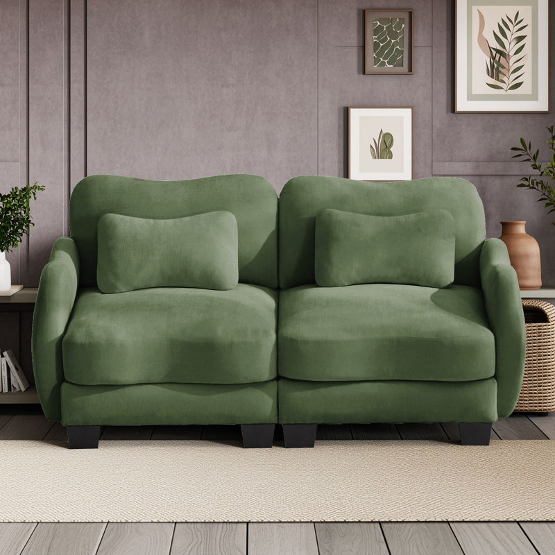 Sofa deux places avec coussin et accoudoirs, Vert