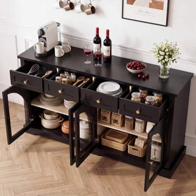 60"W Sideboard Buffet Cabinet with 4 Glass Doors