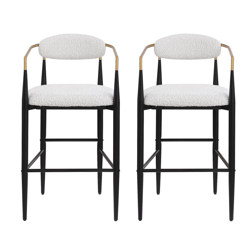 Ensemble de 2 tabourets de bar, tabourets de bar rembourrés avec dossier et pieds en fer pour îlot de cuisine, assise en tissu beige, capacité de poids de 260 lb
