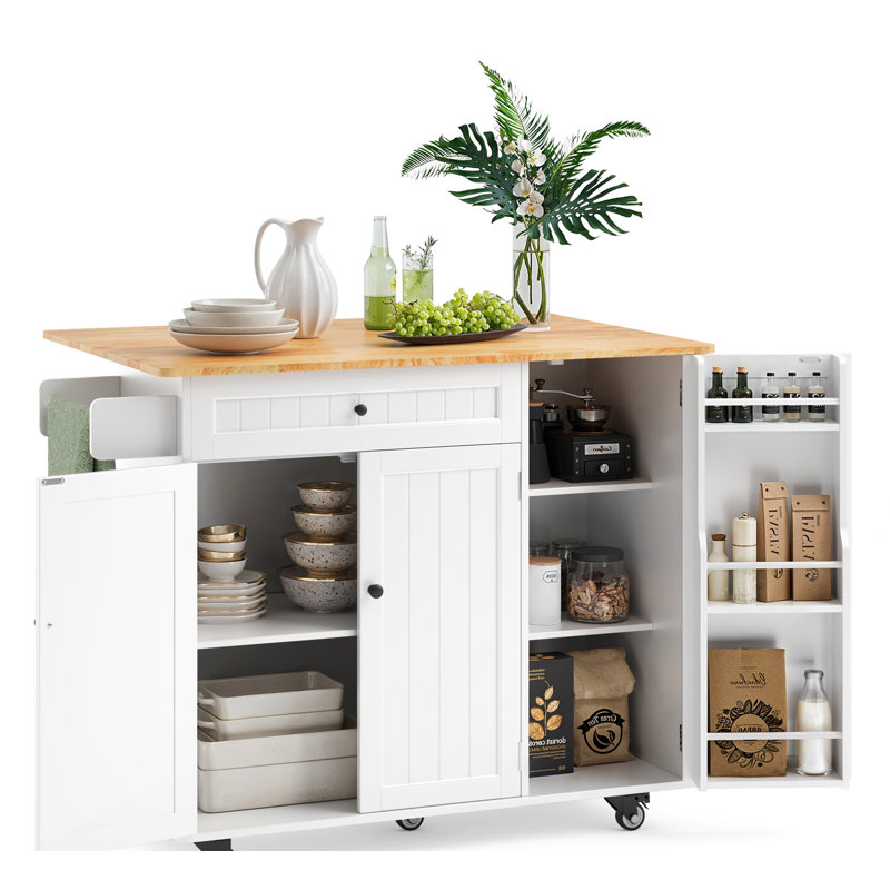 Chariot pour îlot de cuisine avec roulettes et tablettes ouvertes réglables, Blanc
