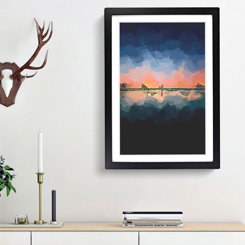 Standing Beneath the Moon in Abstract - Picture Frame Graphic Art Print, 36cm H x 27cm W x 2cm D, Black Framed