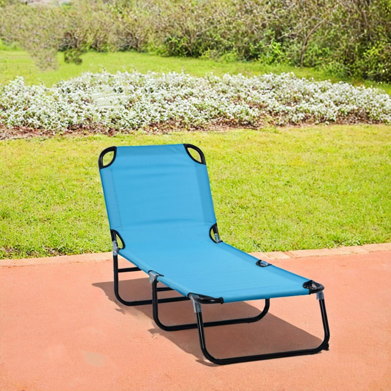 Outdoor Folding Recliner Pool Chair, Sun Lounger For Beach, Patio, Deck, Blue