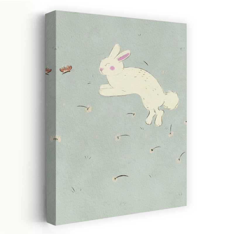 «Houbling Bunny In Daisies Playful Whimsical Abstract Butterfly Daisy Rabbit Nature Spring», art mural