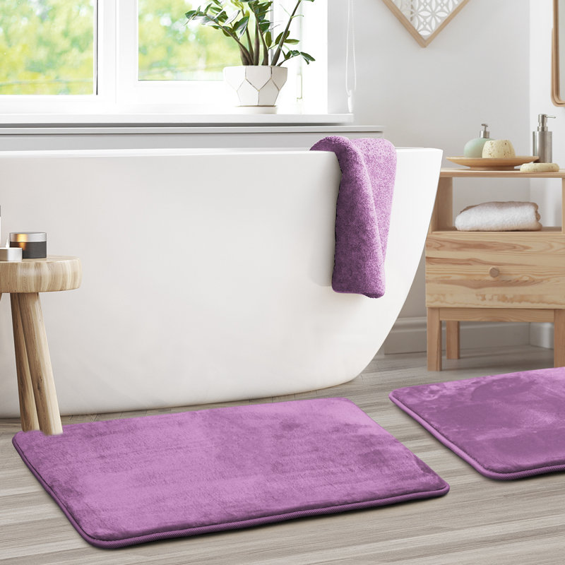 Steph Luxury Ultra Soft and Absorbent Memory Foam Bath Rug Set with Non-Slip Backing, Large: 20"W x 34"L, Lavender Dream