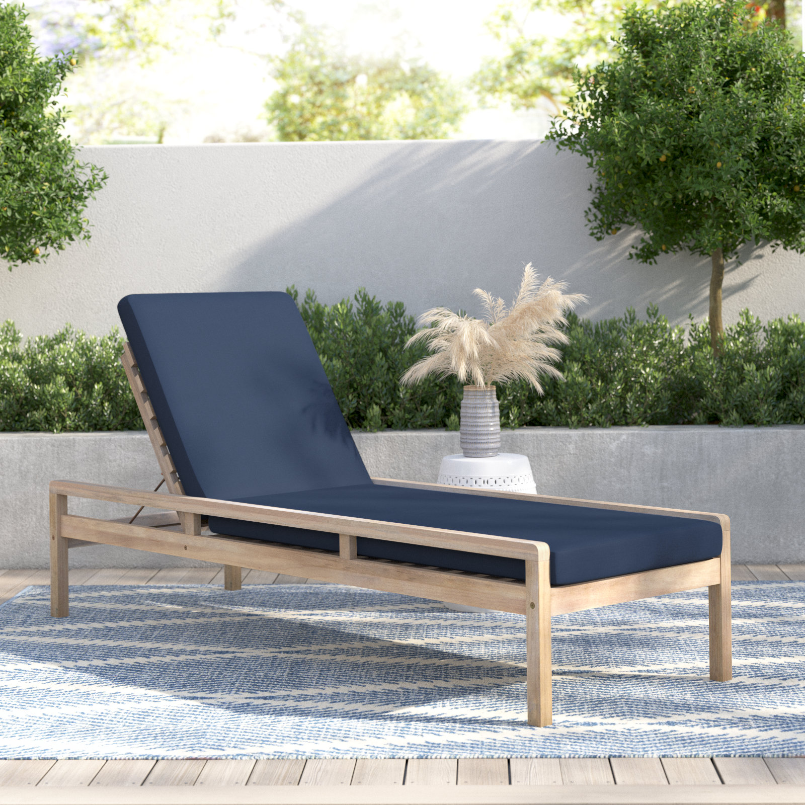 Amina 27" Acacia Patio Chaise Lounge, Navy
