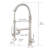 Contemporary Brushed Nickel Kitchen Faucet With Heavy Duty Commercial Style, Pre-Rinse Spring And High Arc Pull Down Single Handle Style Spot Finish
