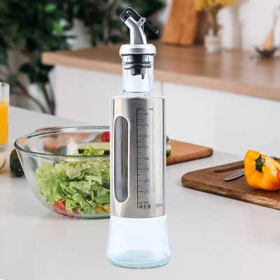 Water Bottle Stainless Steel Oil Bottle With Scale Soya Oil Vinegar Bottle Household Kitchen Seasoning Bottle Automatic Opening And Closing Nozzle Oil