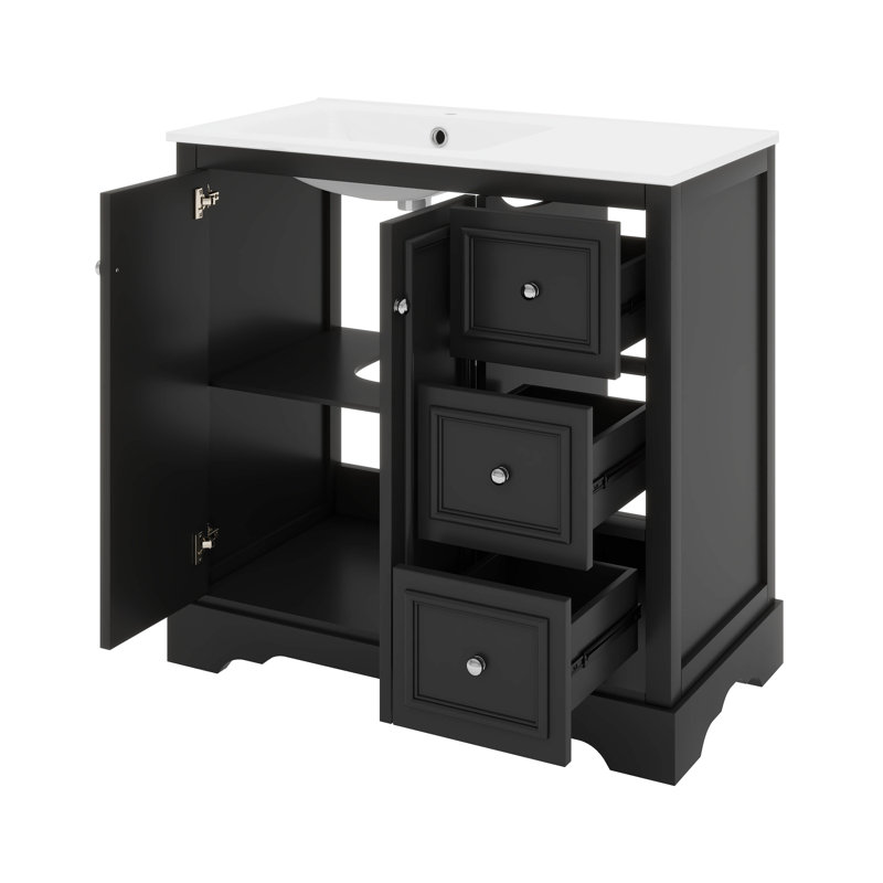 Meuble-lavabo transitionnel 36 po avec lavabo en céramique 36 po - Comprend une tablette réglable en forme de U, 3 tiroirs