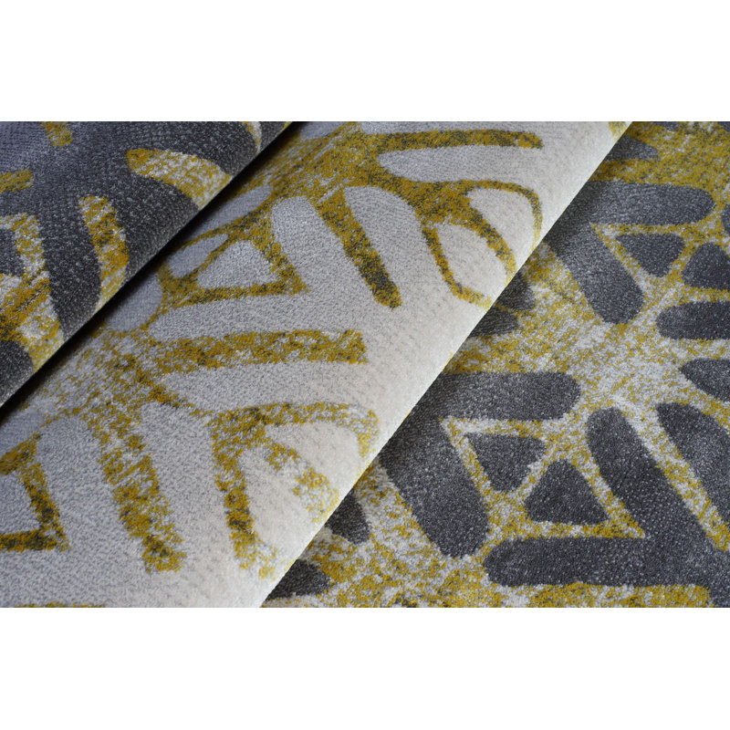 Tapis gris à motif géométrique Fenster, Rectangle 4 pi x 5 pi 5 po