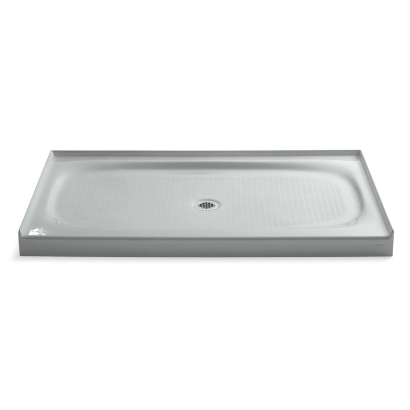 Salient 60" x 36" Single Threshold Center Drain Shower Base, Ice Gray