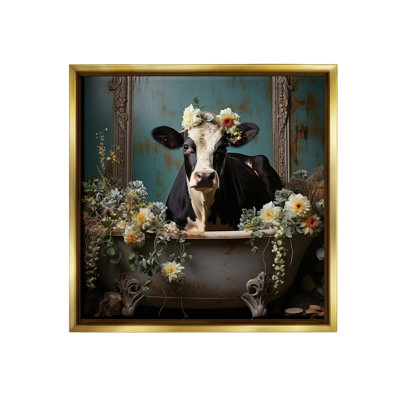 "Vache rétro dans la baignoire" par Lazar Studio sur toile
