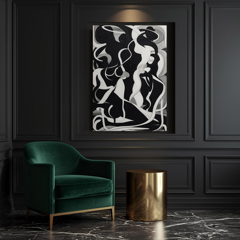 Abstrait art figuratif noir sur toile 59, H 14 po x l 11 po
