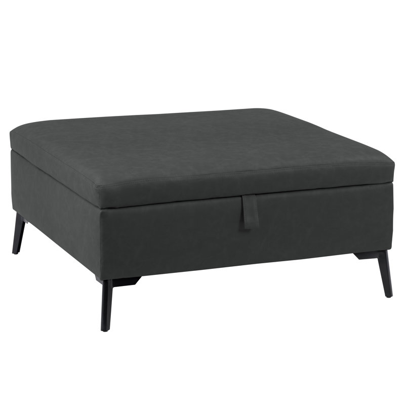 Mychel Upholstered Ottoman, Black Faux Suede