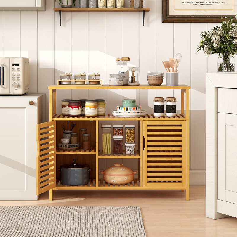 Organisateur de rangement en bambou pour armoire de salle de bain à 2 portes avec tablettes de salon