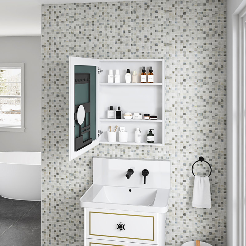 Armoire à pharmacie de salle de bain - 24 po x 30 po, fixation murale, ouverture à gauche, coffre de rangement pour cosmétiques 24 po x 30 po, look élégant, porte-brosse à dents