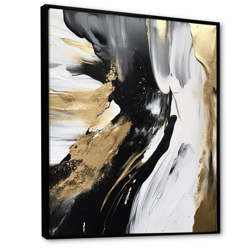 Organic Bliss Minimalisme, peinture dorée et noire - peinture abstraite, impressions d'art mural, H 32 po x l 24 po x P 1 po