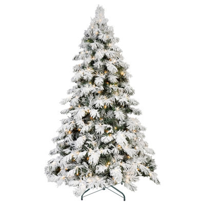5 Ft. 375 Tips With 200 Warm White LED Lights Flocked PVC Memory Wire, Power Pole & Hinged Structure Artificial Christmas Tree – Realistic Snowy Holiday Tree