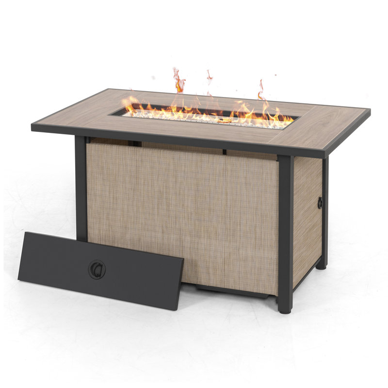 4-piece Patio Fire Pit Chat Set, Outdoor Fire Pit Table 50,000 Btu PVC-coated polyester Propane Fire Pit Table, Outdoor Patio Aluminum Sofa Set For Garden, Backyard, Poolside, Deck, Ginger And Light Brown
