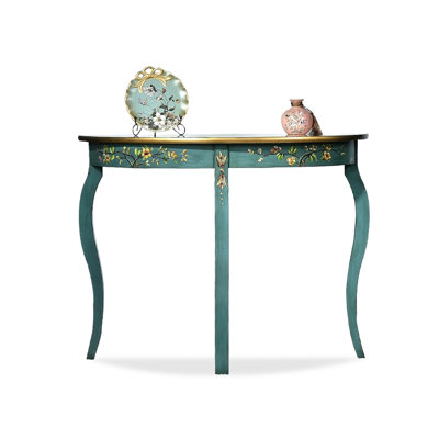 Teal Solid + Manufactured Wood Half-circle Console Table