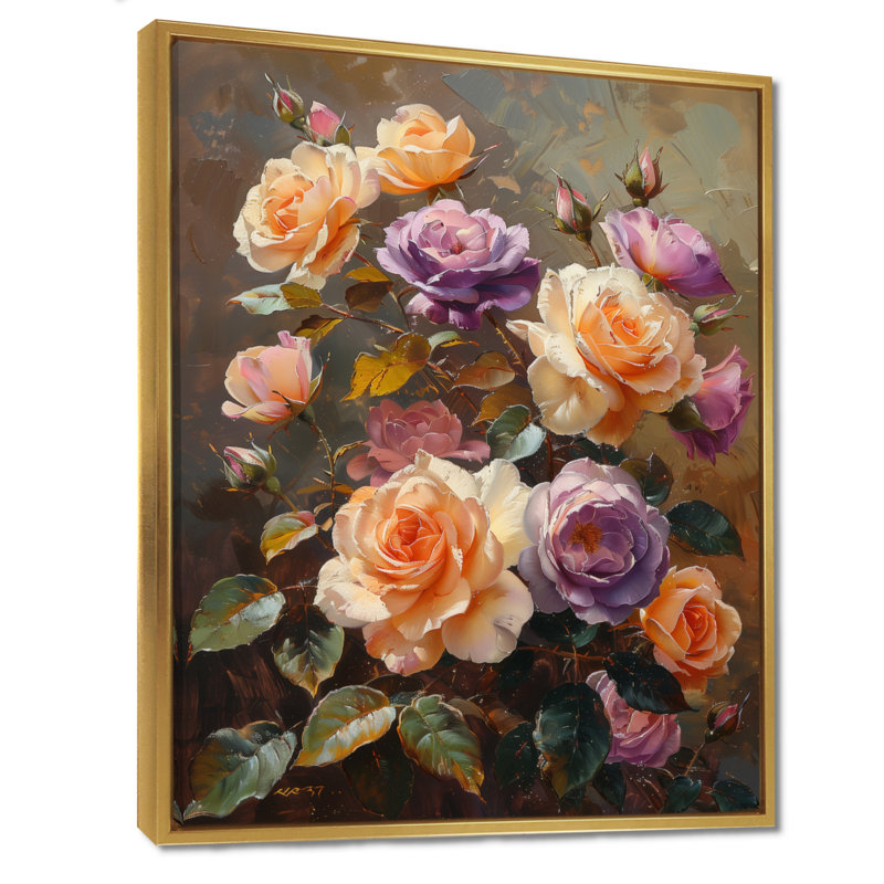 Orange orange, roses, Regal Beauty I - roses, impression d'art mural, Cadre flottant doré, 40" H x 30" W