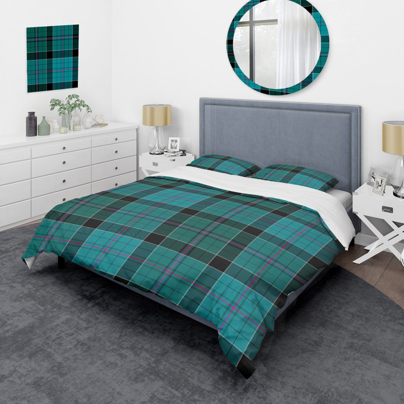 Blue and Black Checked Tartan Polyester Plaid Duvet Cover Set