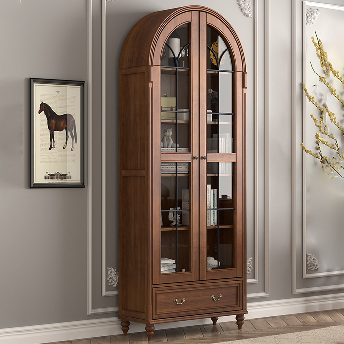junming Nut-brown Solid Wood+Glass Display Cases | Wayfair