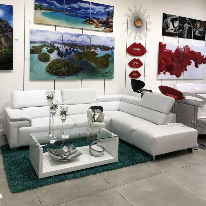 VERONA Modern Sectional Chaise, Right Hand Facing, Turquoise Faux Leather