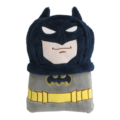 Warner Brothers Batman The Caped Crusader Navy, Grey and Yellow Batman Character Shaped Blanket