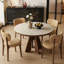 Table de salle à manger beige et brun en noyer fritté rond + bois massif-1241995674